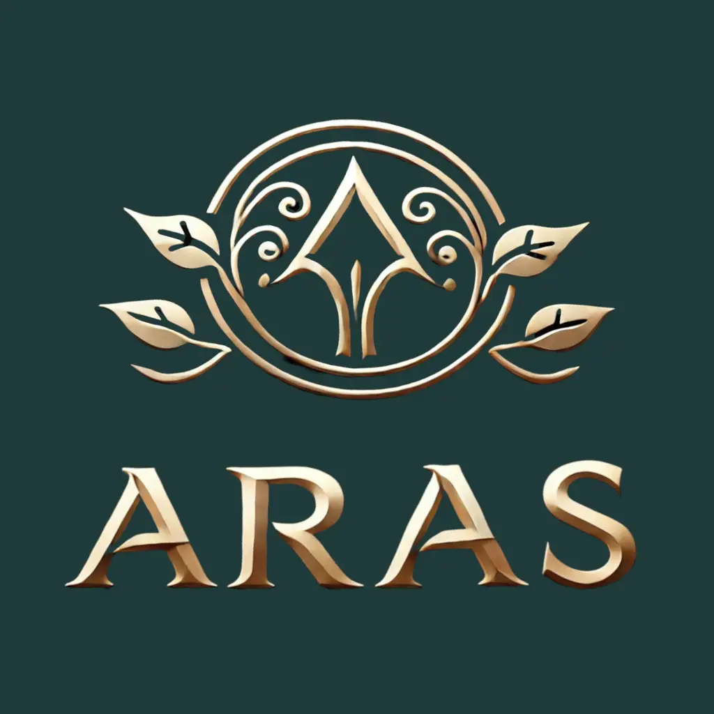 ARAS brand logo featuring an elegant, golden emblem with leaves and a central symbol representing natural energy and vitality.